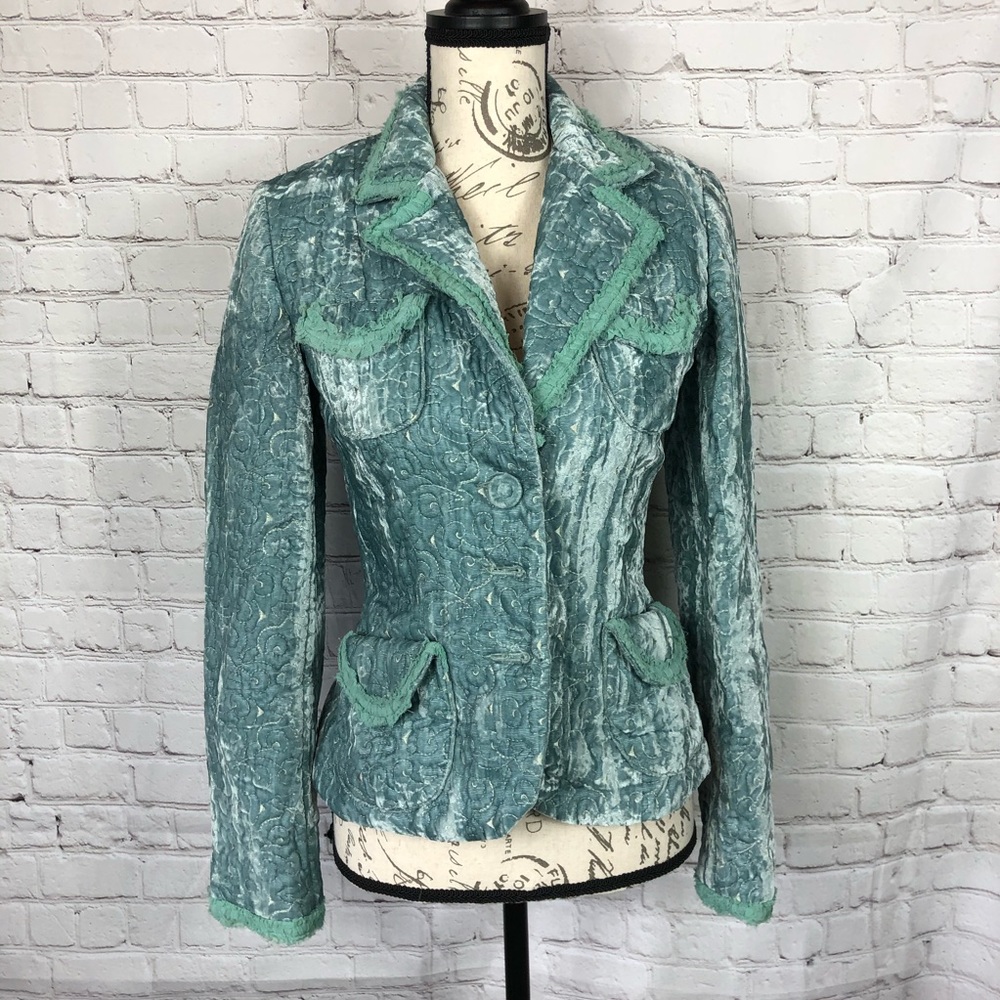 Anthropologie Anna Sui Blue Textured Blazer Jacket